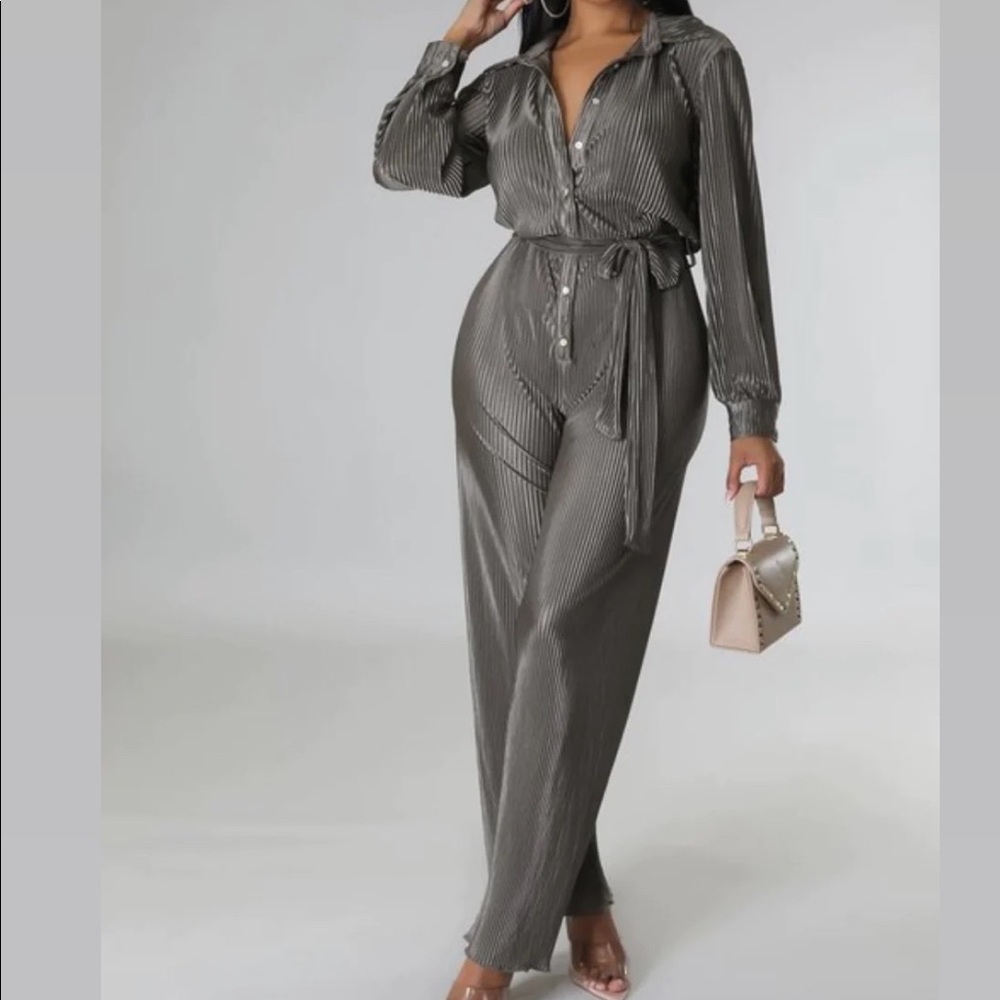 Gunmetal plisse Jumpsuit